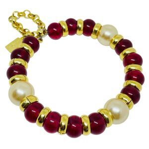 Vintage Style PARIS 1980s Collection Mogul Jewel Glass Gold Chain Bracelet by DL